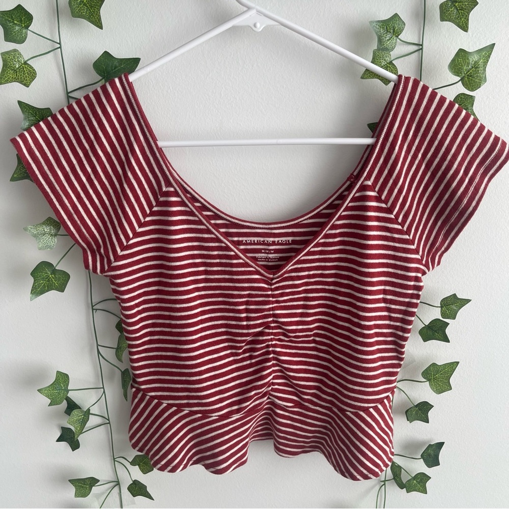 American Eagle Striped Red Top